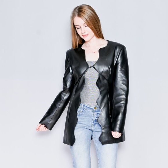 MATERIEL Tbilisi Wave Scalloped Edge Faux-Leather Jacket - Picture 7 of 7